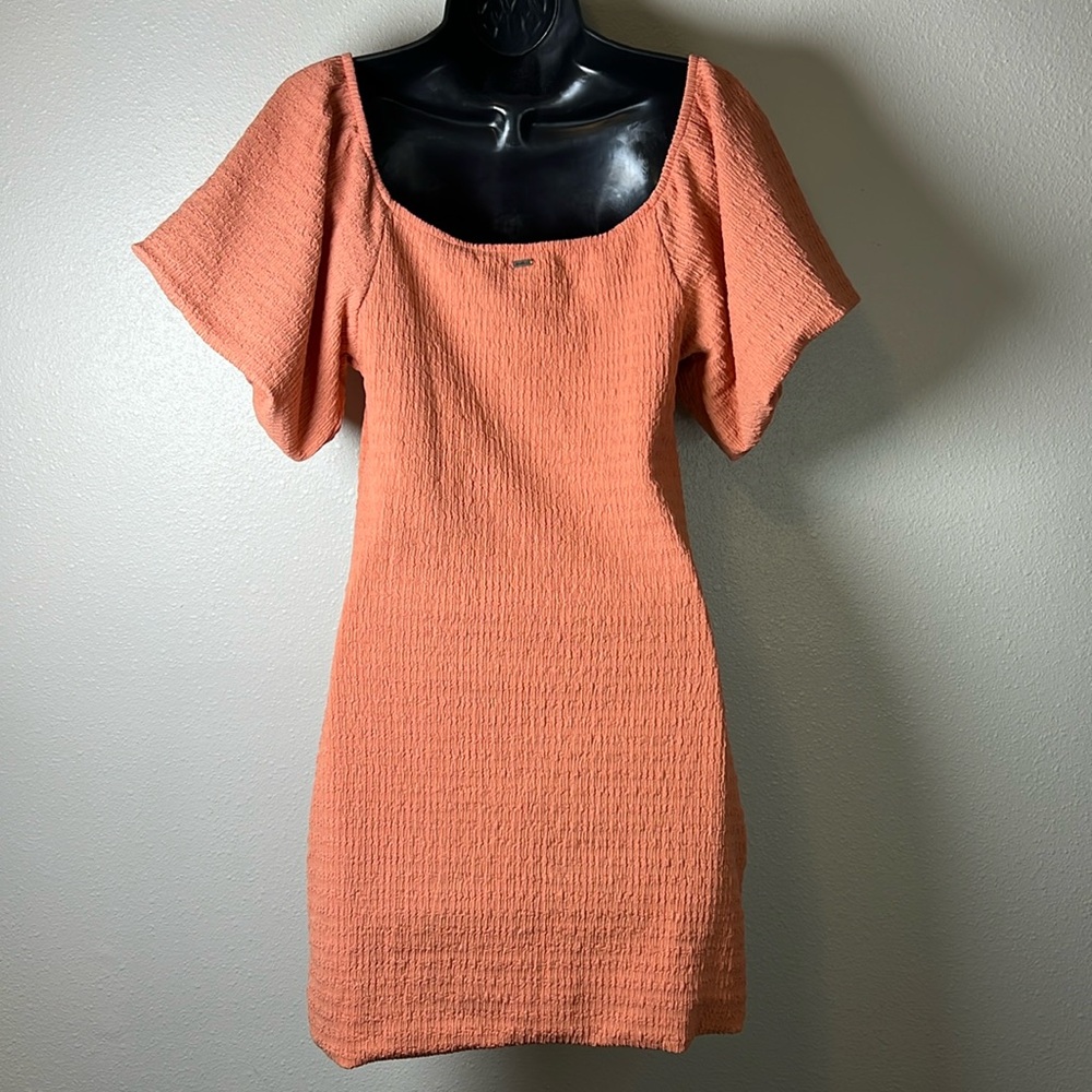 O'NEILL Teagan Smocked Mini Dress Puff Sleeve Sweetheart Neck Stretchy BodyCon S - Picture 8 of 17